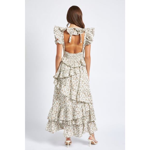En Saison Gianna Floral Print Cotton Ruffle Maxi Dress Small Medium Cottagecore - Picture 14 of 16